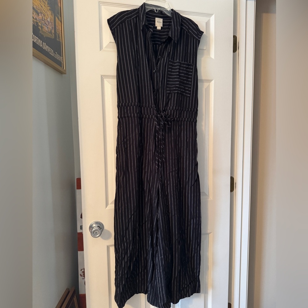 Maeve Navy and White Striped Jumpsuit